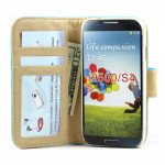 Wholesale Samsung Galaxy S4 Square Flip Leather Wallet Case with Stand (Blue)